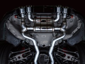 BMW M3 Performance Exhaust - AWE Tuning - SwitchPath Cat-Back, dual 3 in piping, quad 4.5 in double-walled slash-cut tips, valve-controlled with 180 Technology, 50-state emissions compliant - Chrome Silver Tips - `21-`27